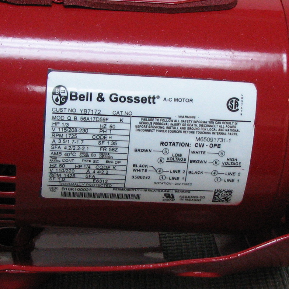 Bell & Gossett Pump Motor 169226