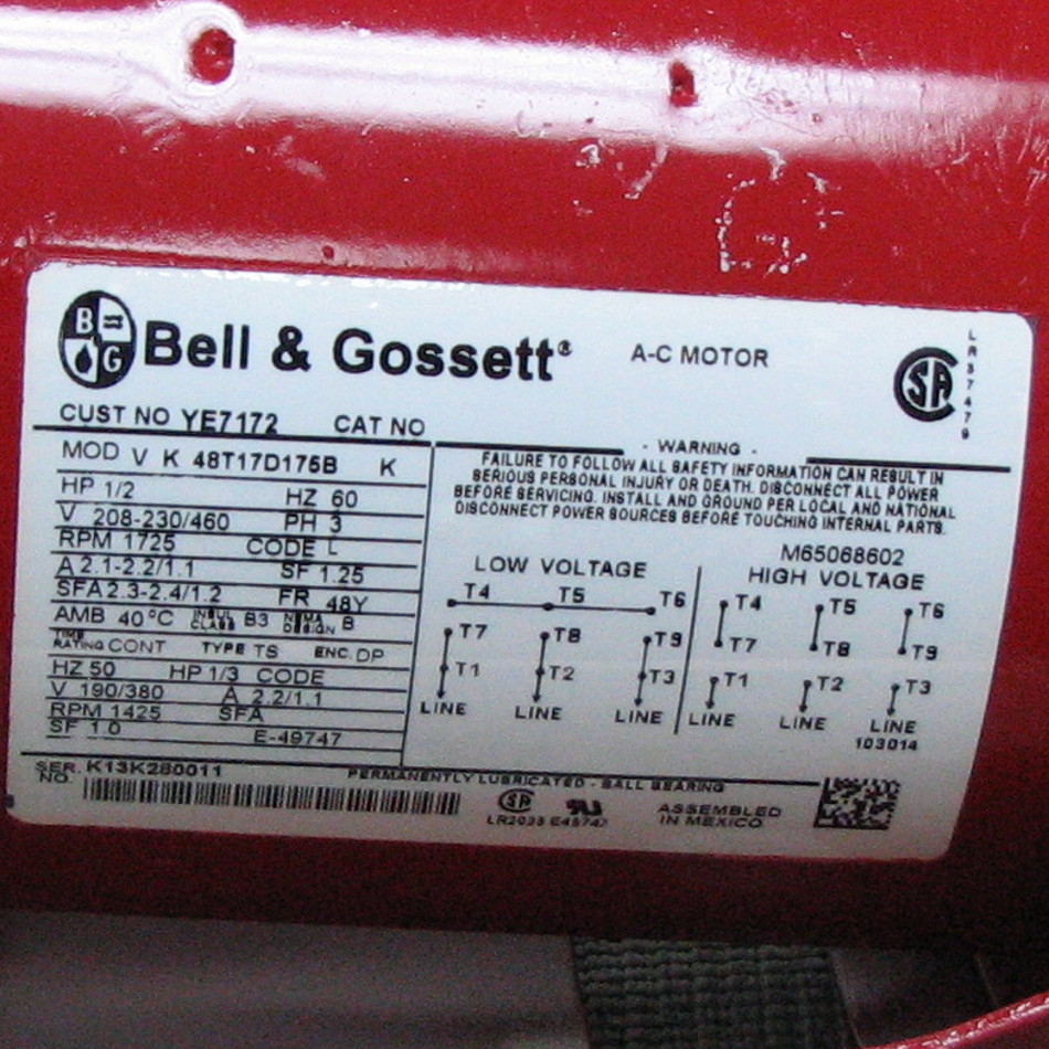 Bell & Gossett Pump Motor 169229