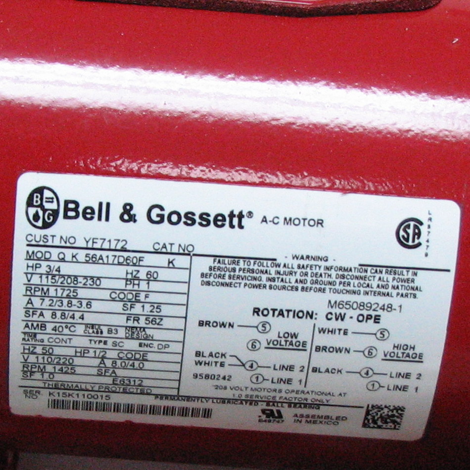 Bell & Gossett Pump Motor 169230