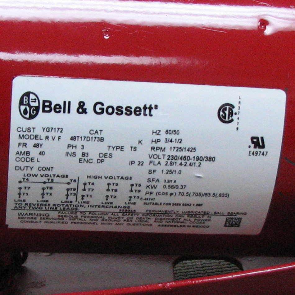 Bell & Gossett Pump Motor 169231