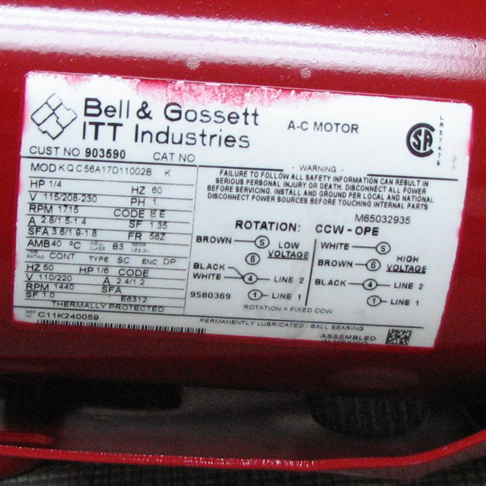 Bell & Gossett Pump Motor 169239